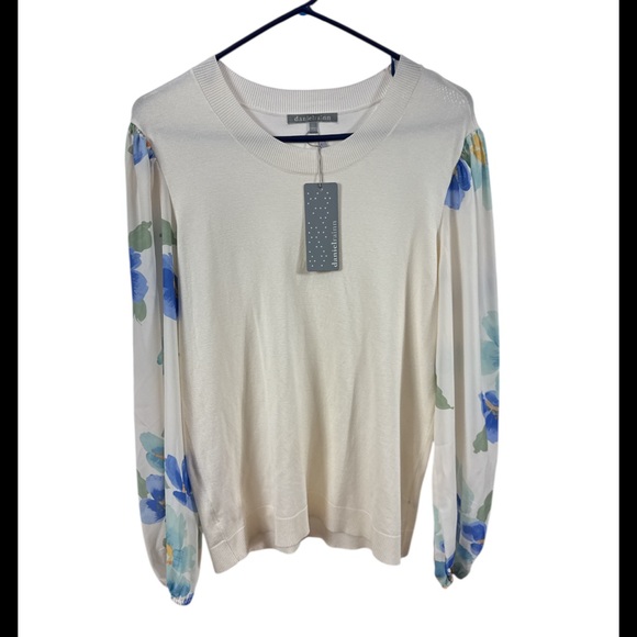 NWT Daniel Rainn Floral Puff Sleeve Mixed Media Sweater size large - Picture 2 of 7